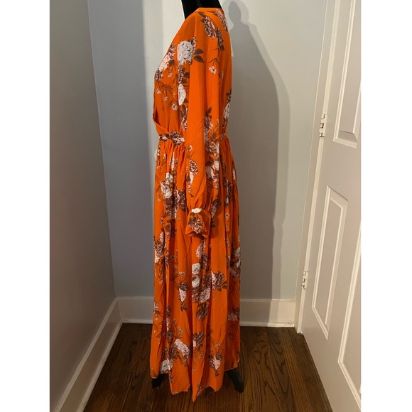Orange Floral, V-Neck Maxi Dress - Picture 11 of 14
